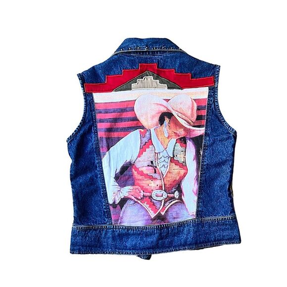 Foreman Burns Cowgirls Blue Jean Southwest Vest with silver stud details Size M - Picture 2 of 13